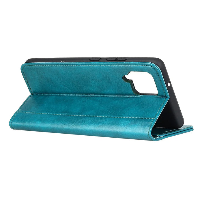 Retro Style Split Leather Case with Wallet + Stand for Samsung Galaxy A12 - Green - 4