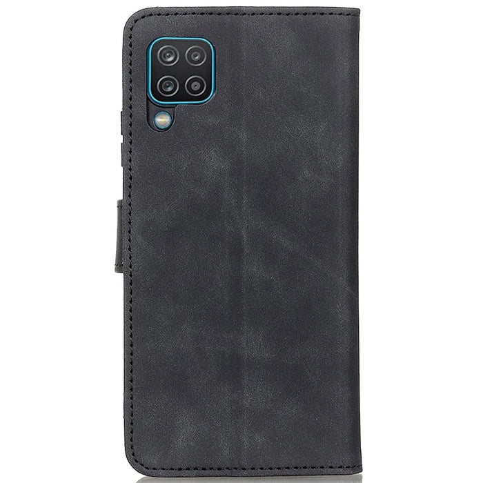 KHAZNEH Vintage Style Leather Case for Samsung Galaxy A12, Stand Feature Wallet Flip Fold Protective Cover - Black - 3