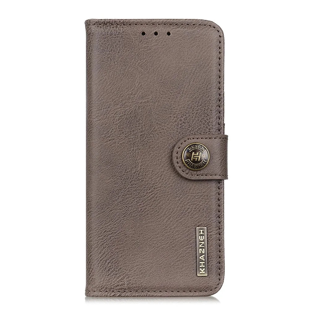 KHAZNEH Retro Style Leather Protector Stand Case for Samsung Galaxy A12 with Magnetic Clasp Closure - Khaki - 2