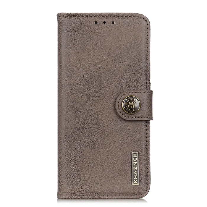 KHAZNEH Retro Style Leather Protector Stand Case for Samsung Galaxy A12 with Magnetic Clasp Closure - Khaki - 2