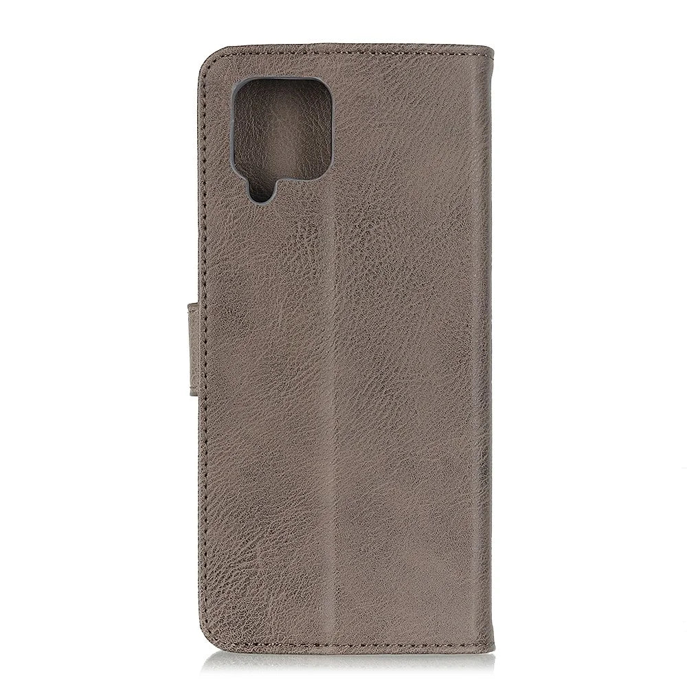 KHAZNEH Retro Style Leather Protector Stand Case for Samsung Galaxy A12 with Magnetic Clasp Closure - Khaki - 3