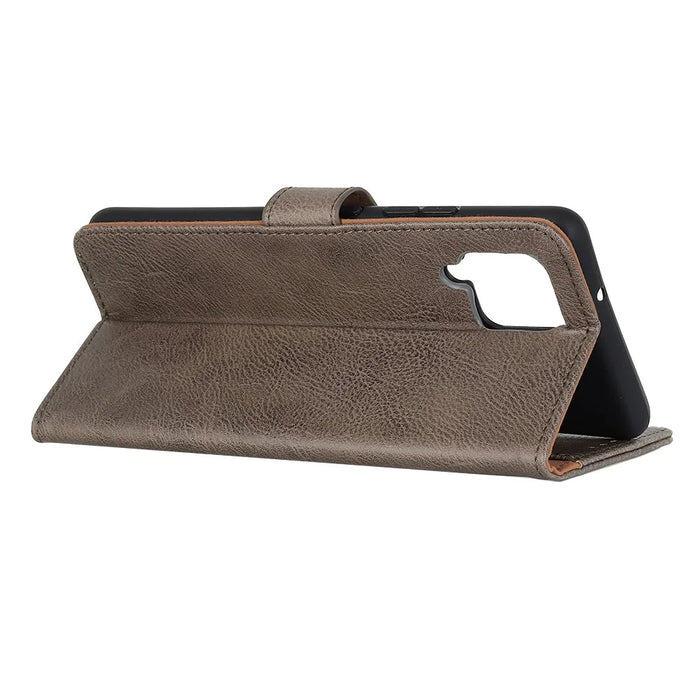 KHAZNEH Retro Style Leather Protector Stand Case for Samsung Galaxy A12 with Magnetic Clasp Closure - Khaki - 4
