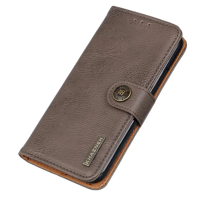 KHAZNEH Retro Style Leather Protector Stand Case for Samsung Galaxy A12 with Magnetic Clasp Closure - Khaki - 5
