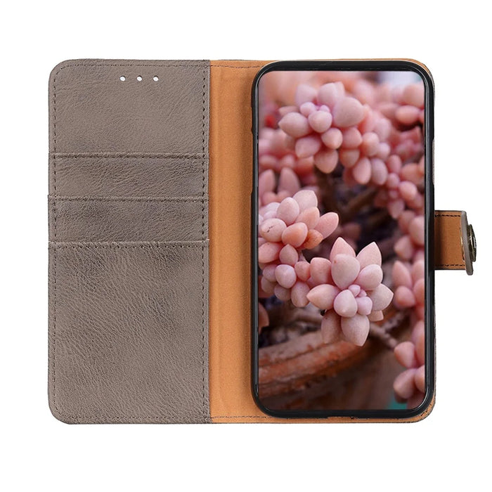 KHAZNEH Retro Style Leather Protector Stand Case for Samsung Galaxy A12 with Magnetic Clasp Closure - Khaki - 6