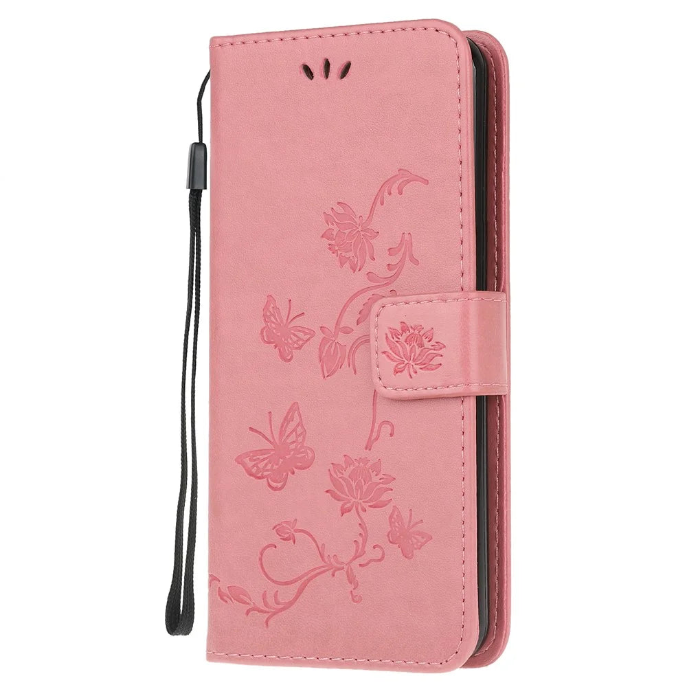 Butterfly Flowers Imprinting Leather Cover with Wallet and Case for Samsung Galaxy S21 Ultra 5G - Pink - 2