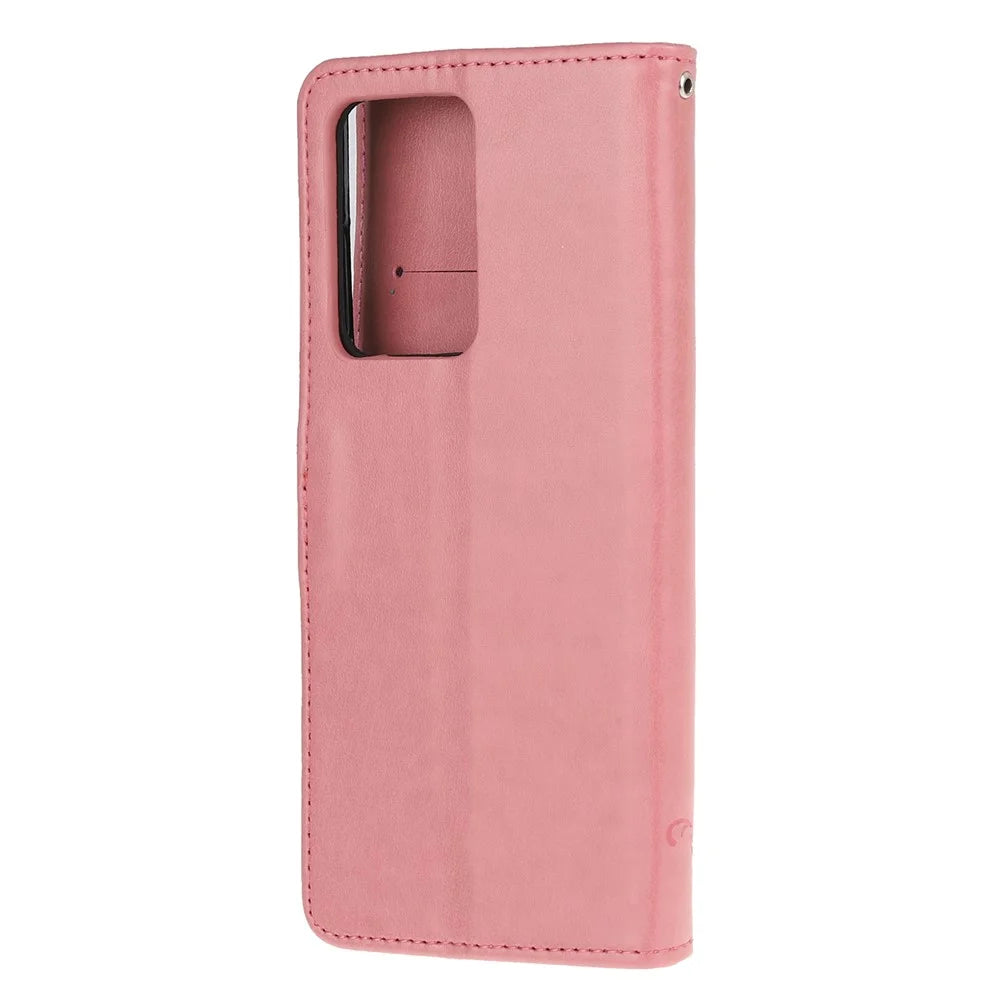 Butterfly Flowers Imprinting Leather Cover with Wallet and Case for Samsung Galaxy S21 Ultra 5G - Pink - 3