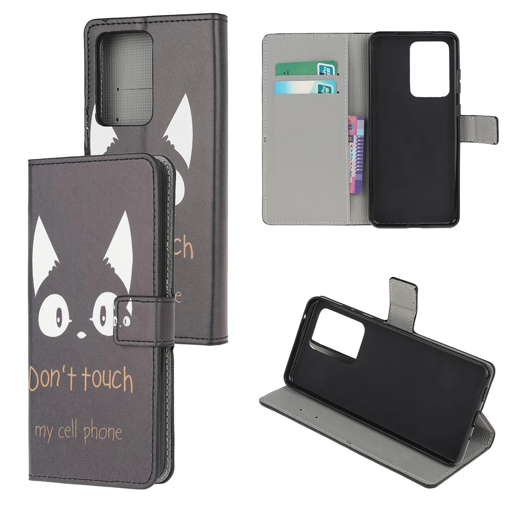 Wallet Stand Leather Pattern Printing Protective Case for Samsung Galaxy S30 Ultra/S21 Ultra - Black Cat - 1