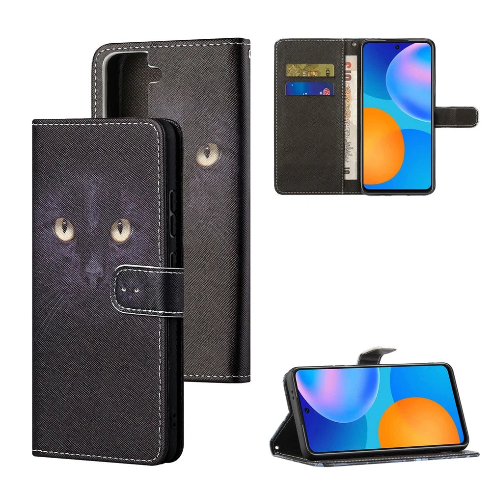 Pattern Printing for Samsung Galaxy S21 5G/S21 4G Cross Texture Leather Wallet Case - Cat Face - 1