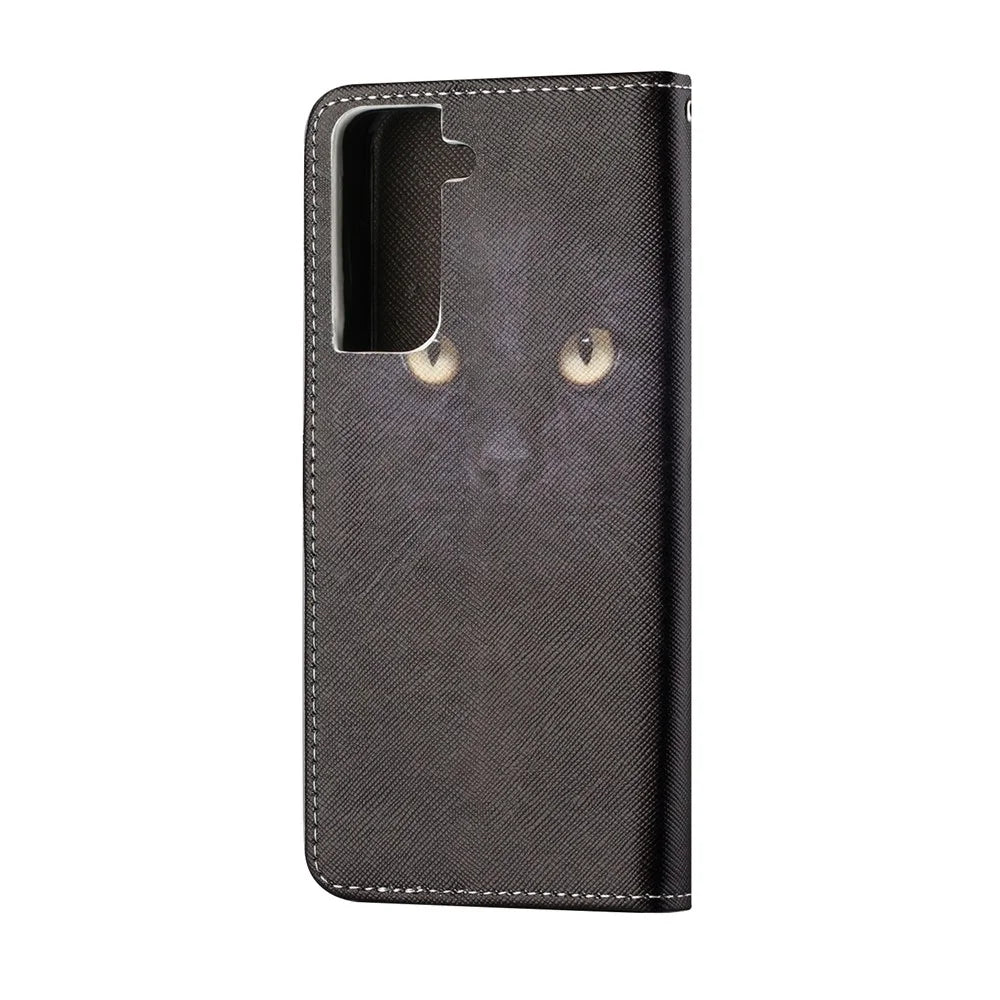 Pattern Printing for Samsung Galaxy S21 5G/S21 4G Cross Texture Leather Wallet Case - Cat Face - 4