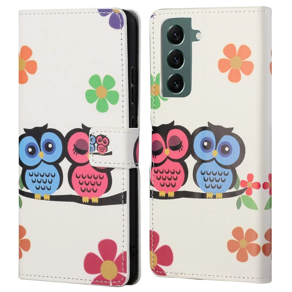Wallet Stand Leather Pattern Printing Protective Case for Samsung Galaxy S21 5G/S21 4G Cell Phone Accessory - Owls - 1