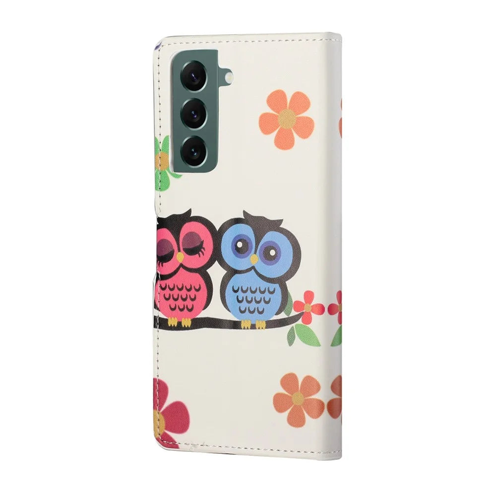 Wallet Stand Leather Pattern Printing Protective Case for Samsung Galaxy S21 5G/S21 4G Cell Phone Accessory - Owls - 3