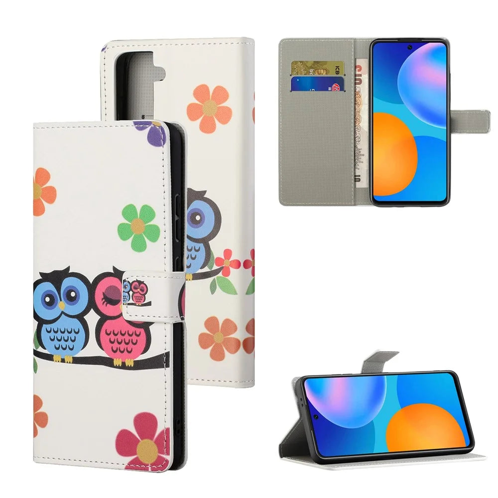 Wallet Stand Leather Pattern Printing Protective Case for Samsung Galaxy S21 5G/S21 4G Cell Phone Accessory - Owls - 6