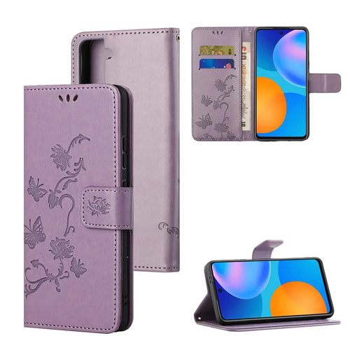 Imprint Butterfly Flowers Leather Wallet Stand Case for Samsung Galaxy S21+  - Purple - 1