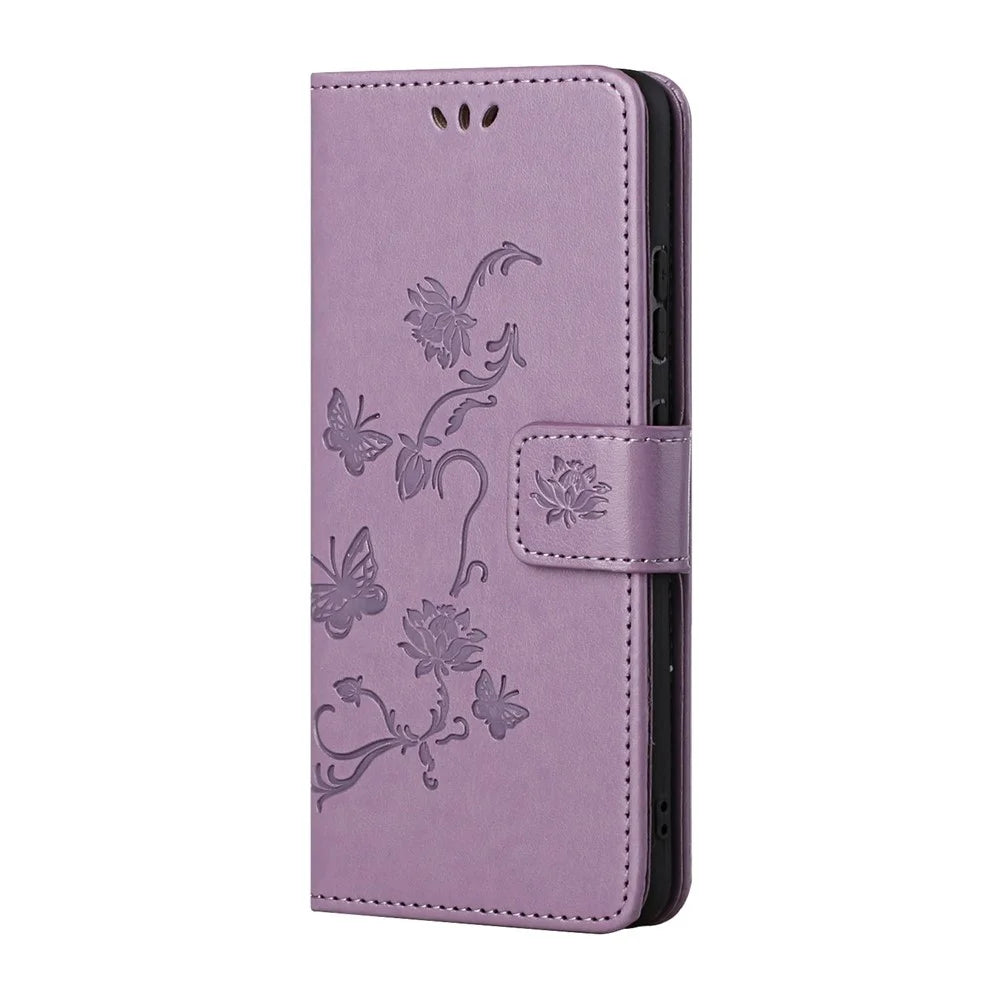 Imprint Butterfly Flowers Leather Wallet Stand Case for Samsung Galaxy S21+  - Purple - 3