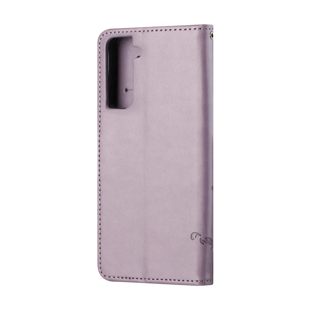 Imprint Butterfly Flowers Leather Wallet Stand Case for Samsung Galaxy S21+  - Purple - 4