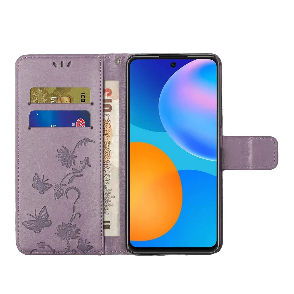 Imprint Butterfly Flowers Leather Wallet Stand Case for Samsung Galaxy S21+  - Purple - 6