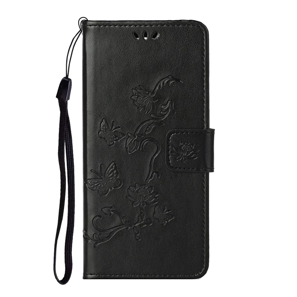 Imprint Butterfly Flowers Leather Shell for Samsung Galaxy S21 5G/S21 4G Wallet Phone Case - Black - 2
