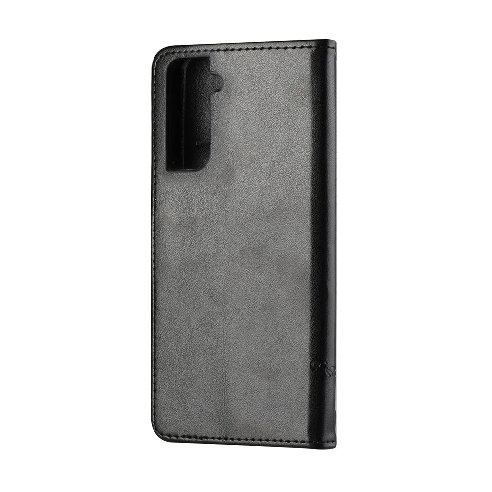 Imprint Butterfly Flowers Leather Shell for Samsung Galaxy S21 5G/S21 4G Wallet Phone Case - Black - 4