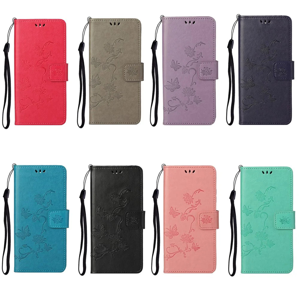 Imprint Butterfly Flowers Leather Shell for Samsung Galaxy S21 5G/S21 4G Wallet Phone Case - Black - 7