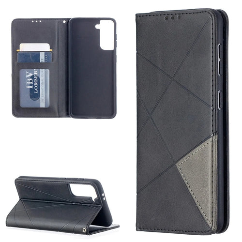 Auto-Absorbed Geometric Pattern Leather Case with Card Slots for Samsung Galaxy S21 4G / 5G - Black - 1