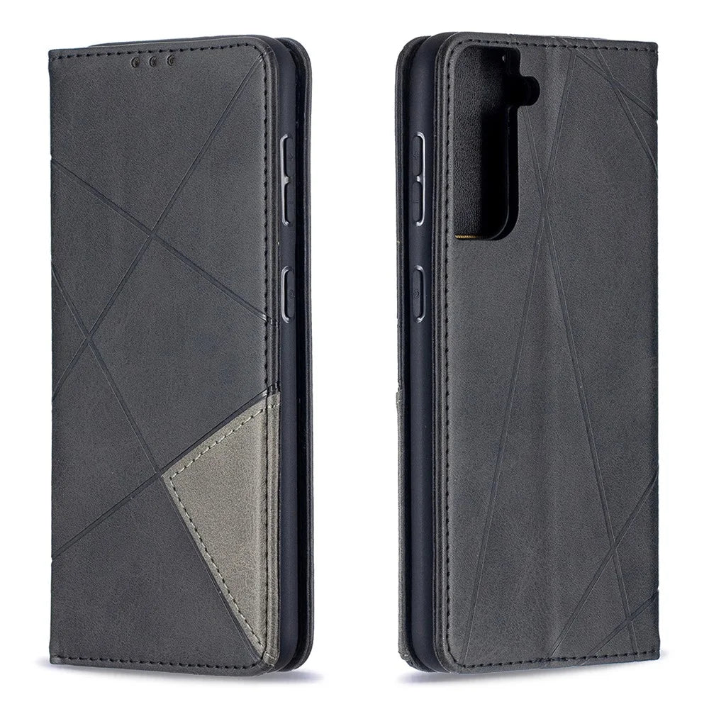 Auto-Absorbed Geometric Pattern Leather Case with Card Slots for Samsung Galaxy S21 4G / 5G - Black - 4