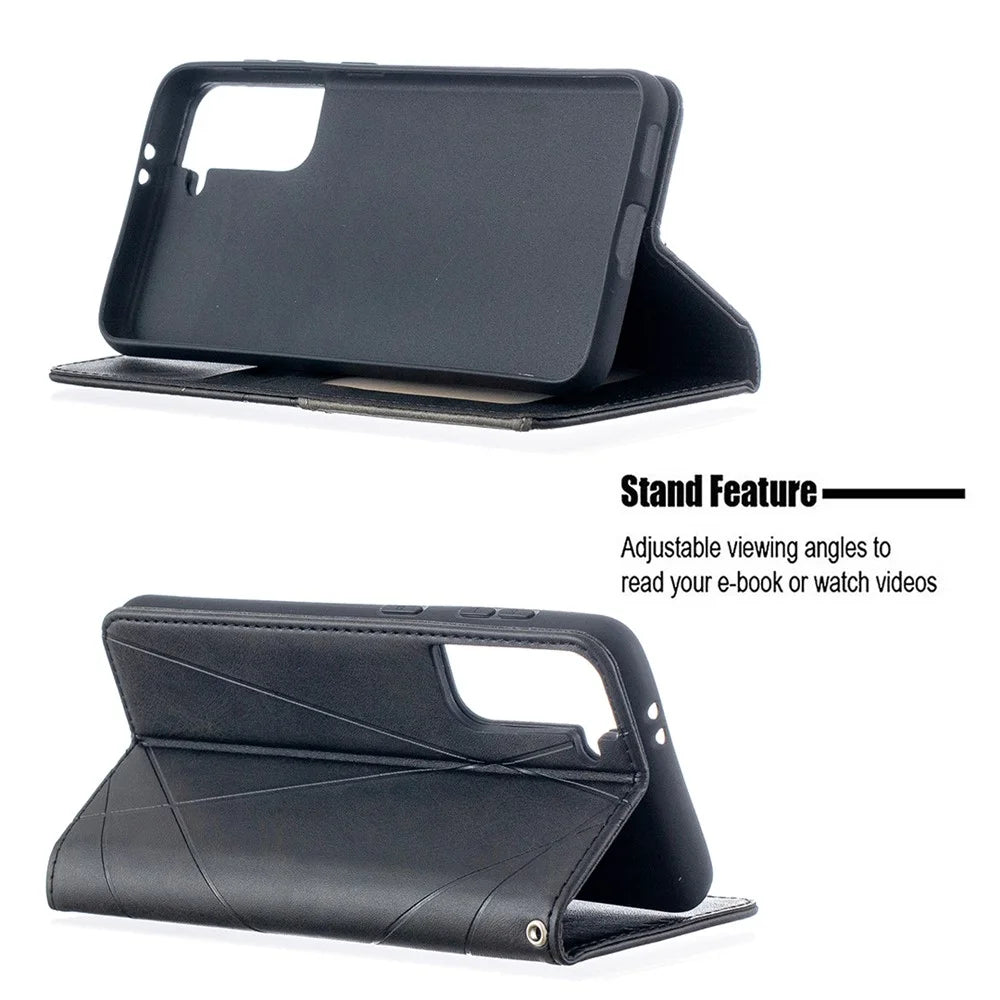 Auto-Absorbed Geometric Pattern Leather Case with Card Slots for Samsung Galaxy S21 4G / 5G - Black - 5