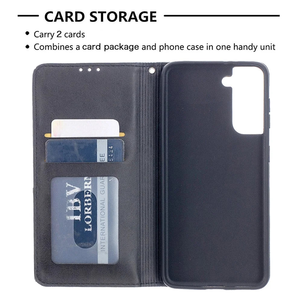 Auto-Absorbed Geometric Pattern Leather Case with Card Slots for Samsung Galaxy S21 4G / 5G - Black - 7