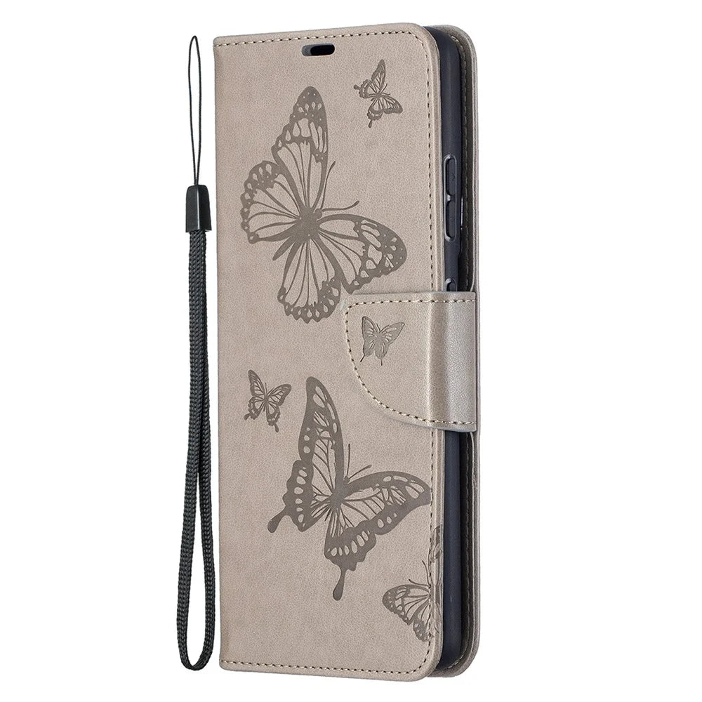 Imprint Butterflies Pattern Wallet Stand Leather Cover for Samsung Galaxy S21 Ultra 5G - Grey - 3