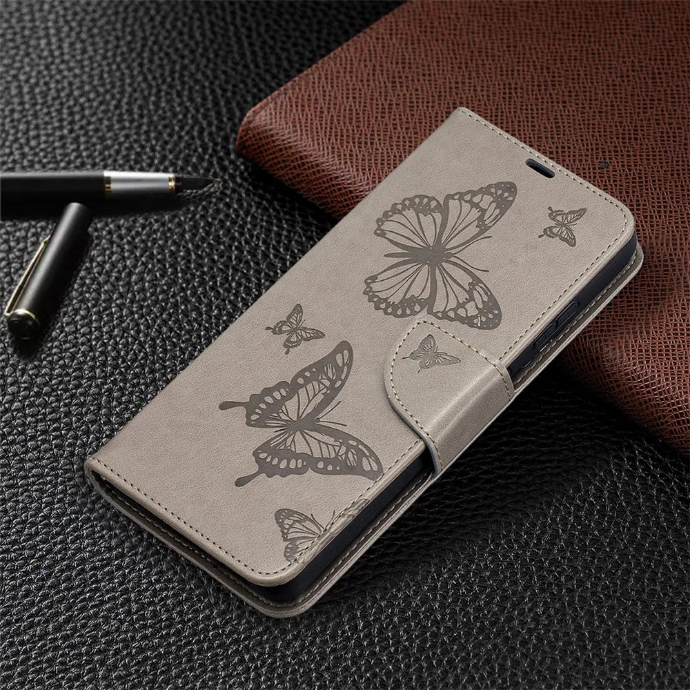 Imprint Butterflies Pattern Wallet Stand Leather Cover for Samsung Galaxy S21 Ultra 5G - Grey - 7