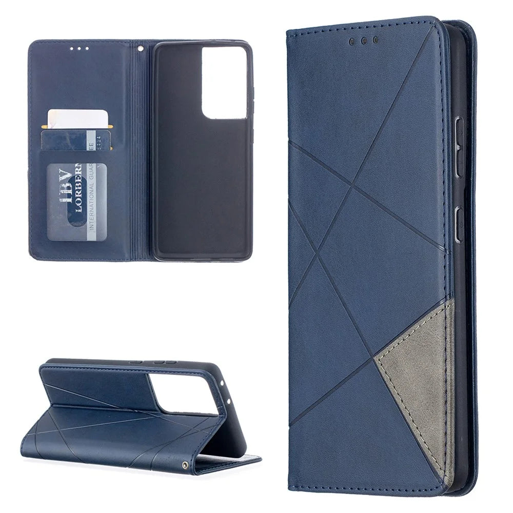 Geometric Pattern Stand Leather Case with Card Slots for Samsung Galaxy S21 Ultra 5G - Blue - 1