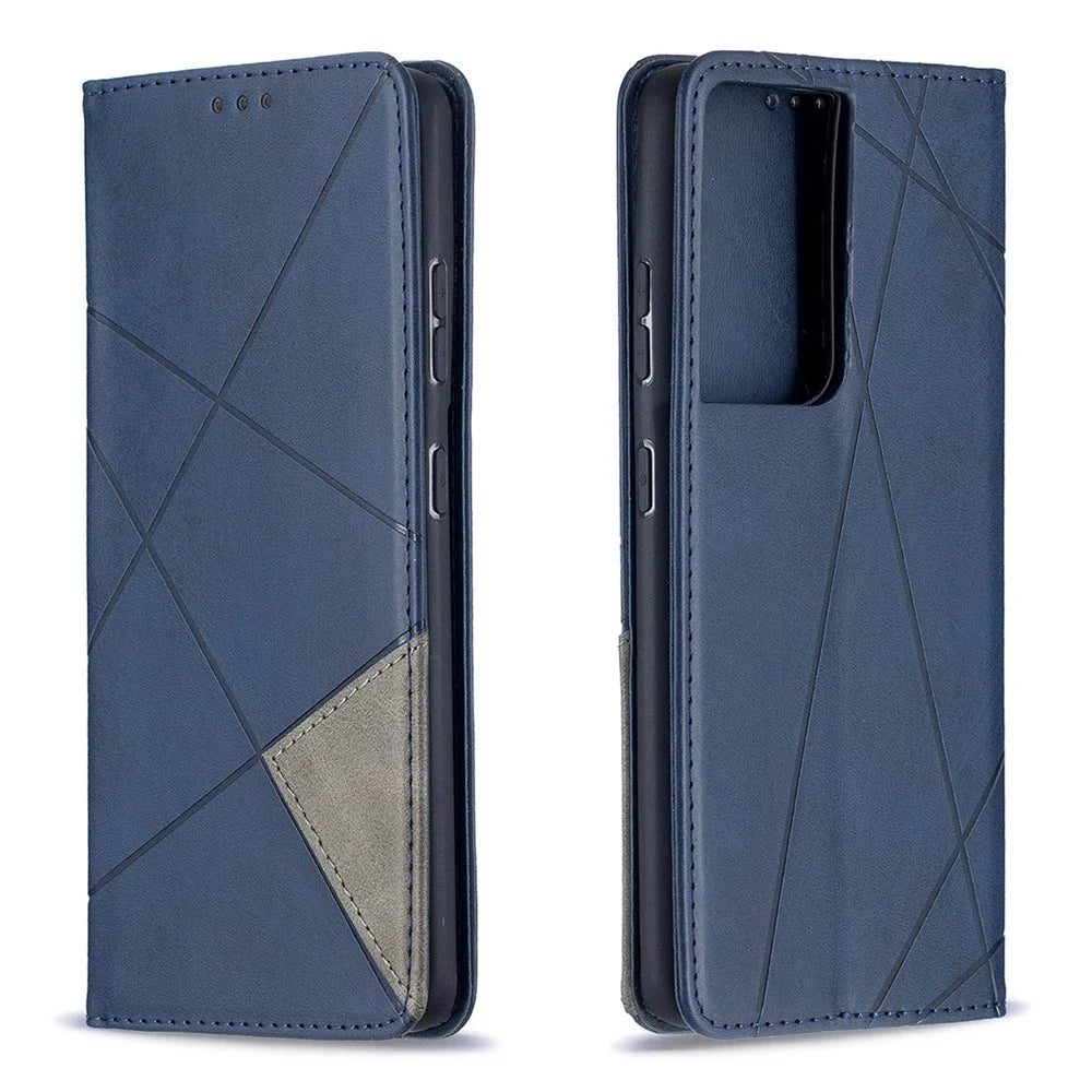 Geometric Pattern Stand Leather Case with Card Slots for Samsung Galaxy S21 Ultra 5G - Blue - 2