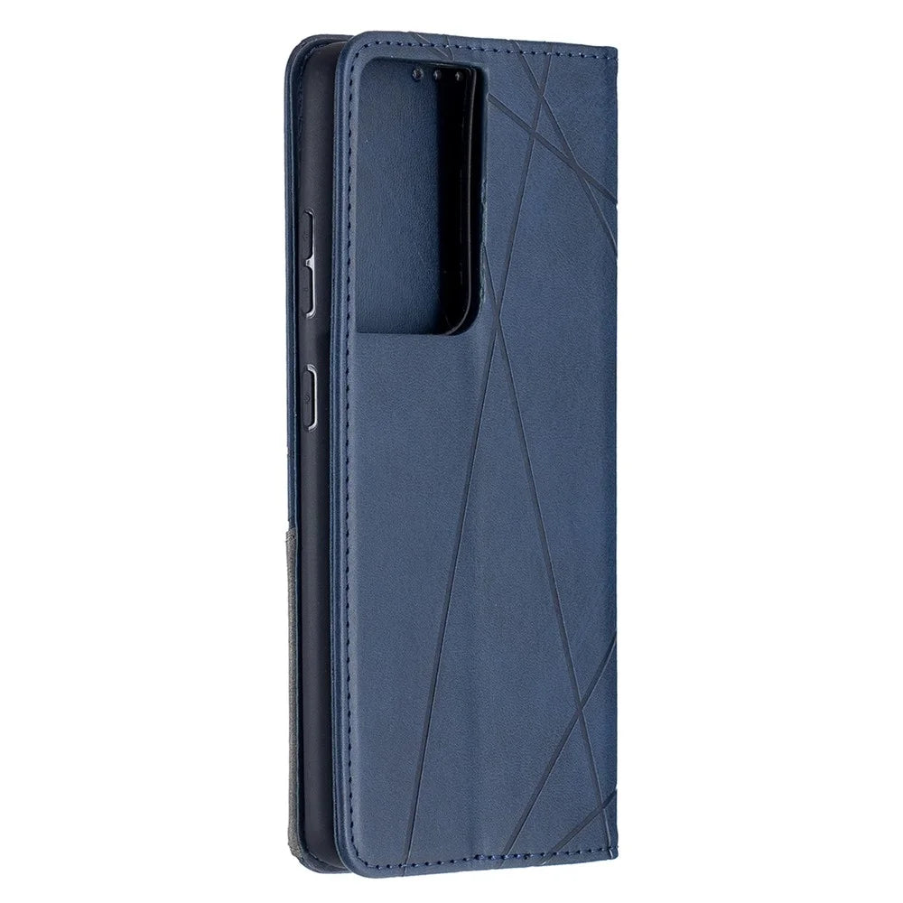 Geometric Pattern Stand Leather Case with Card Slots for Samsung Galaxy S21 Ultra 5G - Blue - 4