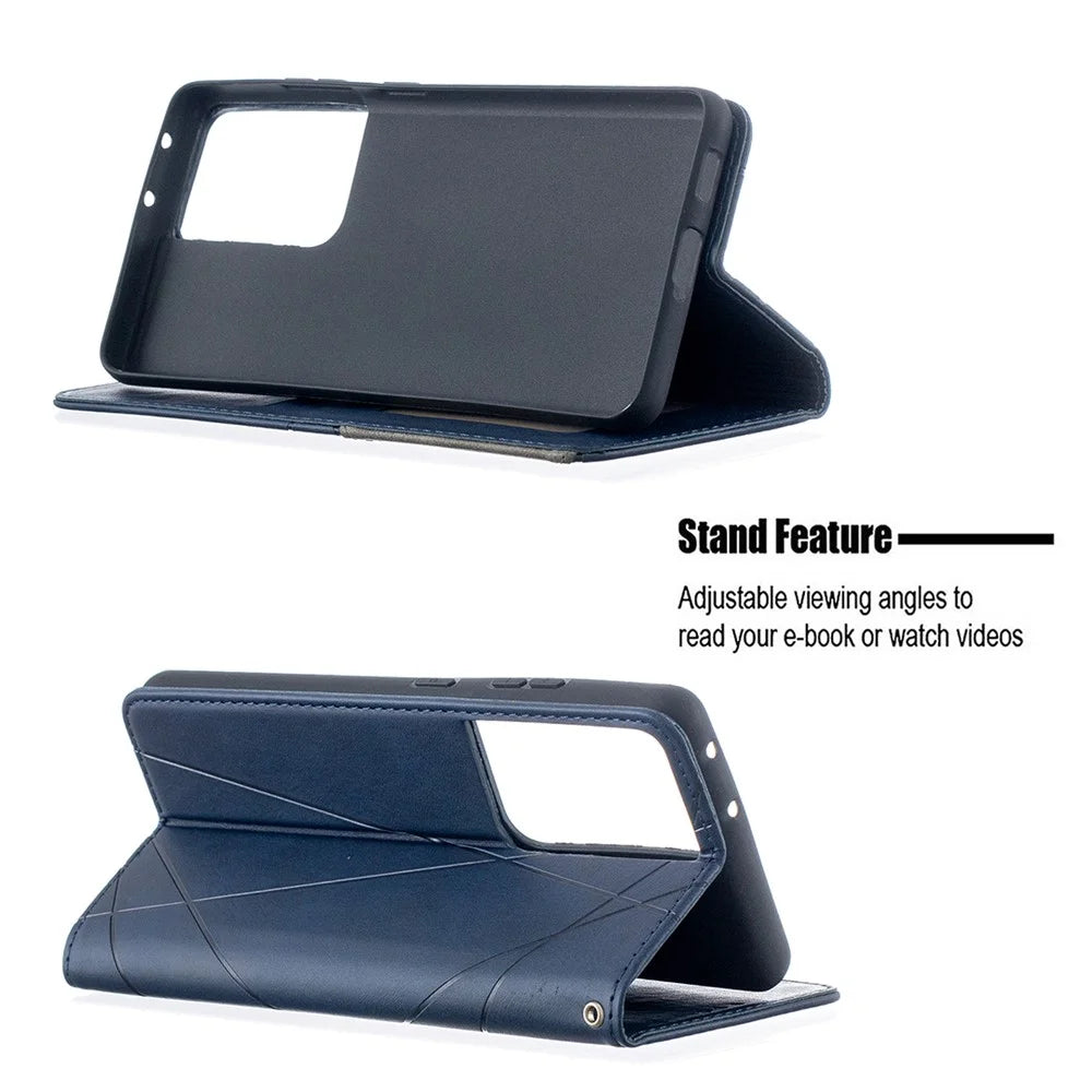Geometric Pattern Stand Leather Case with Card Slots for Samsung Galaxy S21 Ultra 5G - Blue - 5