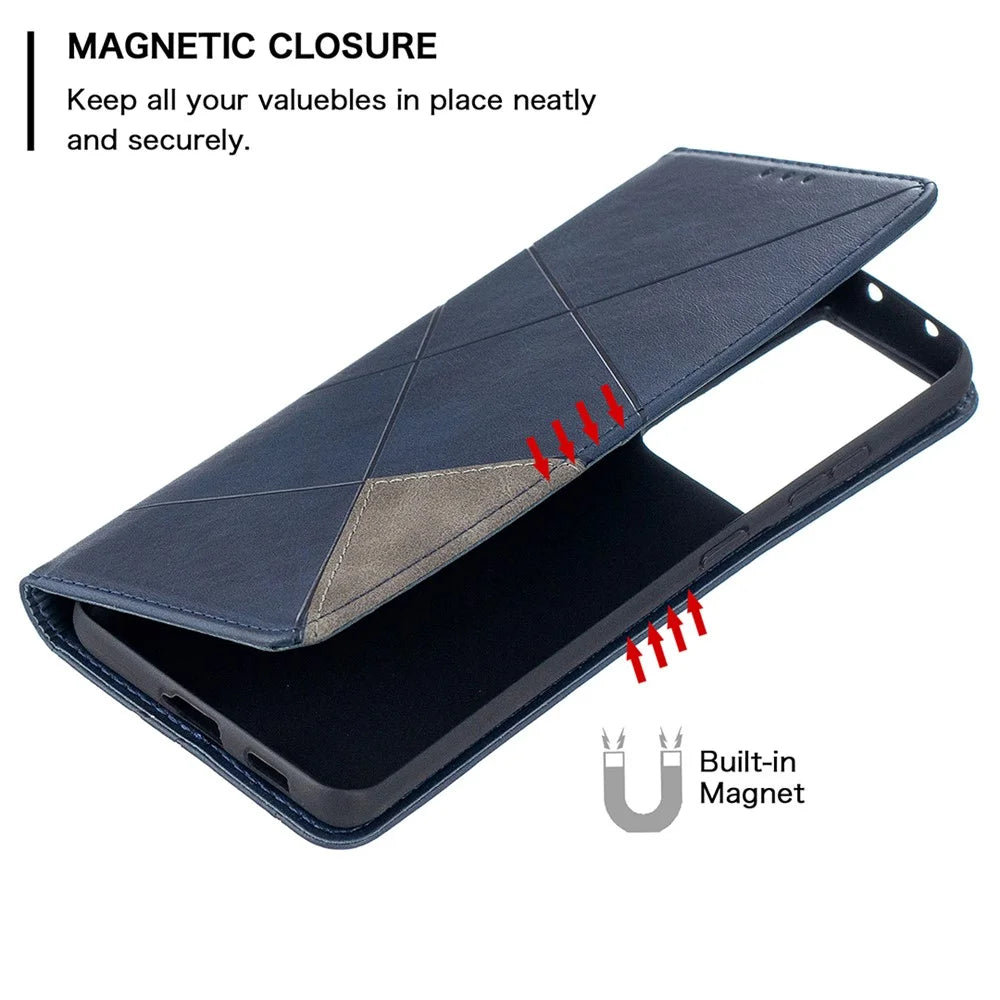 Geometric Pattern Stand Leather Case with Card Slots for Samsung Galaxy S21 Ultra 5G - Blue - 6