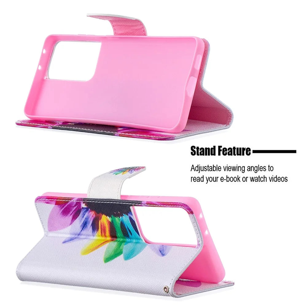 Hot Style Pattern Printing Stand Case Cover for Samsung Galaxy S21 Ultra 5G - Flower - 5