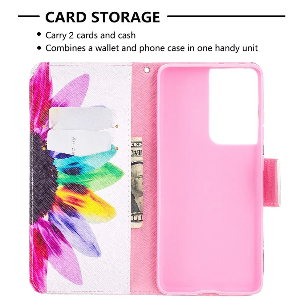 Hot Style Pattern Printing Stand Case Cover for Samsung Galaxy S21 Ultra 5G - Flower - 6