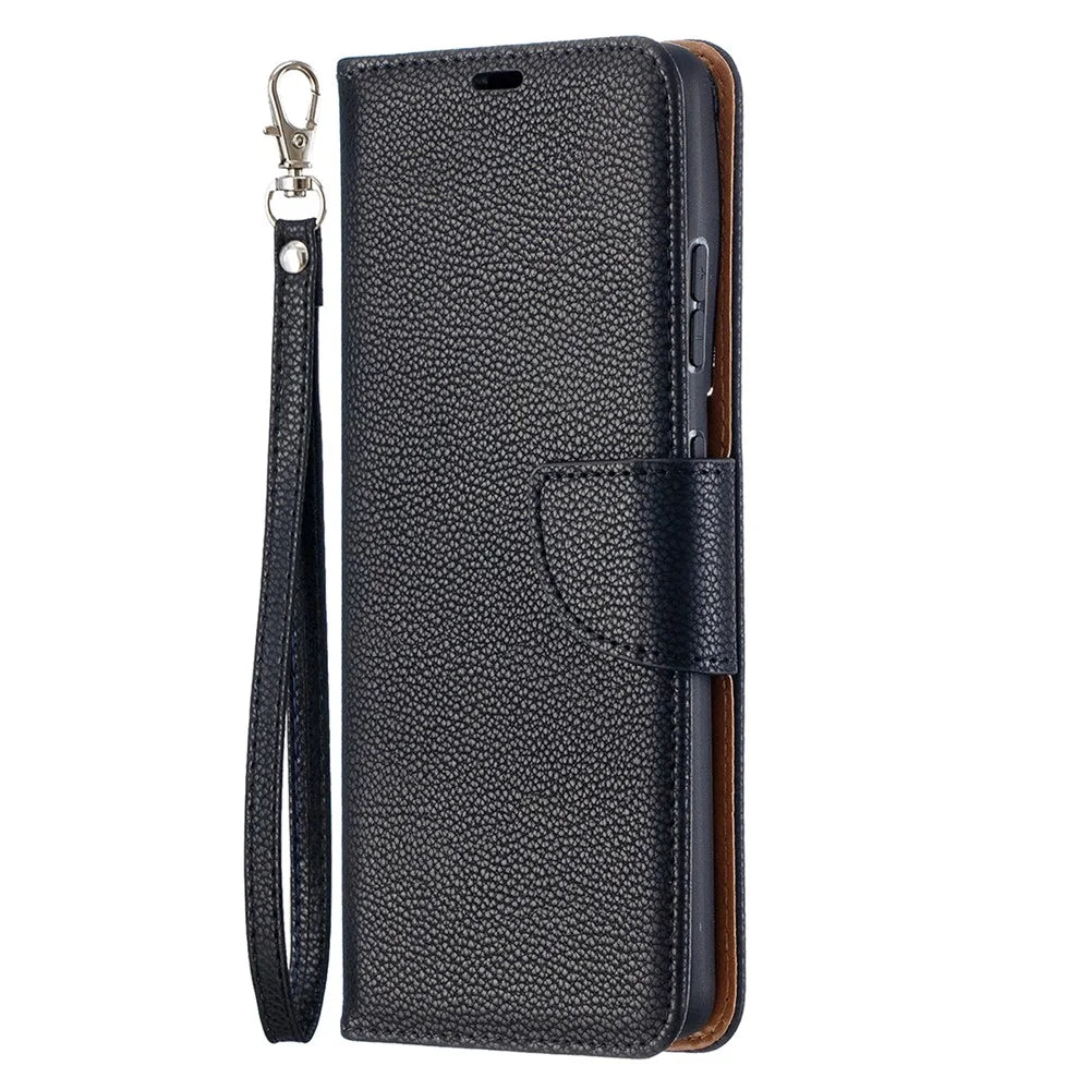 Litchi Skin Wallet Leather Stand Cover Case for Samsung Galaxy S21 Ultra 5G - Black - 3