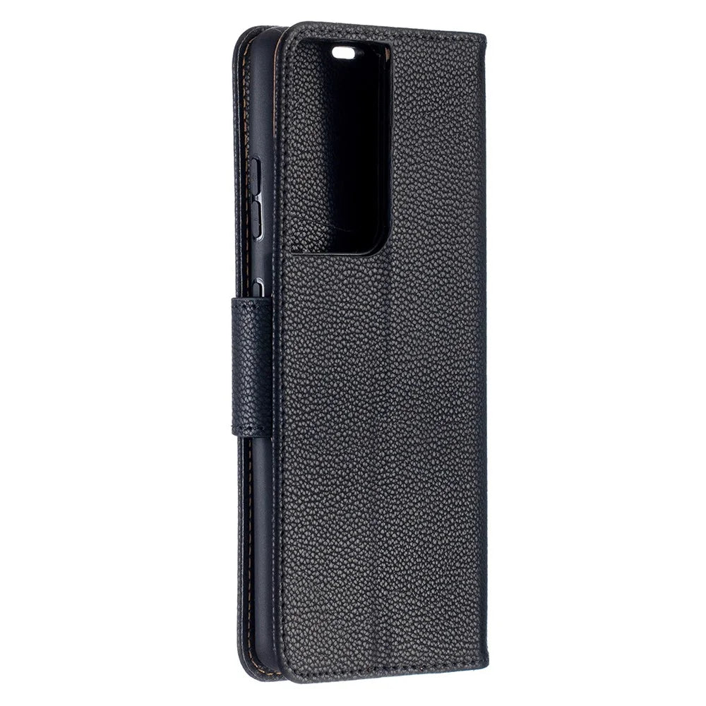 Litchi Skin Wallet Leather Stand Cover Case for Samsung Galaxy S21 Ultra 5G - Black - 4
