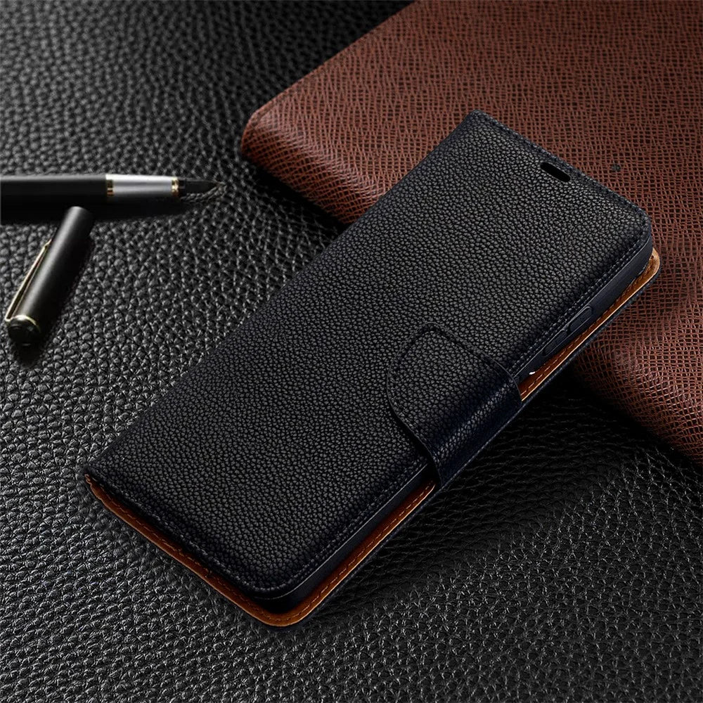 Litchi Skin Wallet Leather Stand Cover Case for Samsung Galaxy S21 Ultra 5G - Black - 7