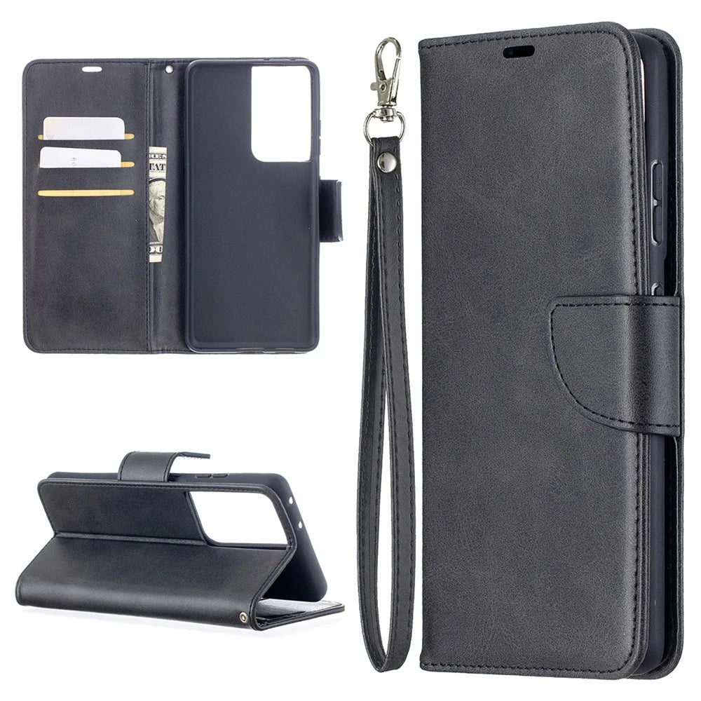 Solid Color PU Leather Phone Case for Samsung Galaxy S21 Ultra 5G - Black - 1