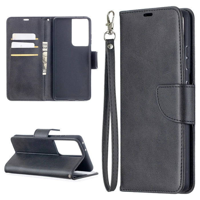 Solid Color PU Leather Phone Case for Samsung Galaxy S21 Ultra 5G - Black - 1