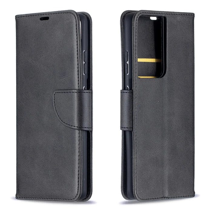 Solid Color PU Leather Phone Case for Samsung Galaxy S21 Ultra 5G - Black - 2