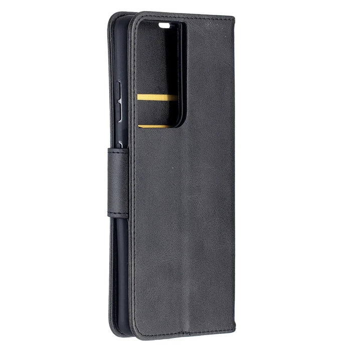 Solid Color PU Leather Phone Case for Samsung Galaxy S21 Ultra 5G - Black - 4