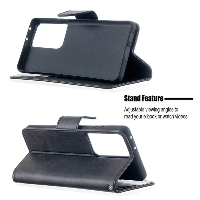 Solid Color PU Leather Phone Case for Samsung Galaxy S21 Ultra 5G - Black - 5