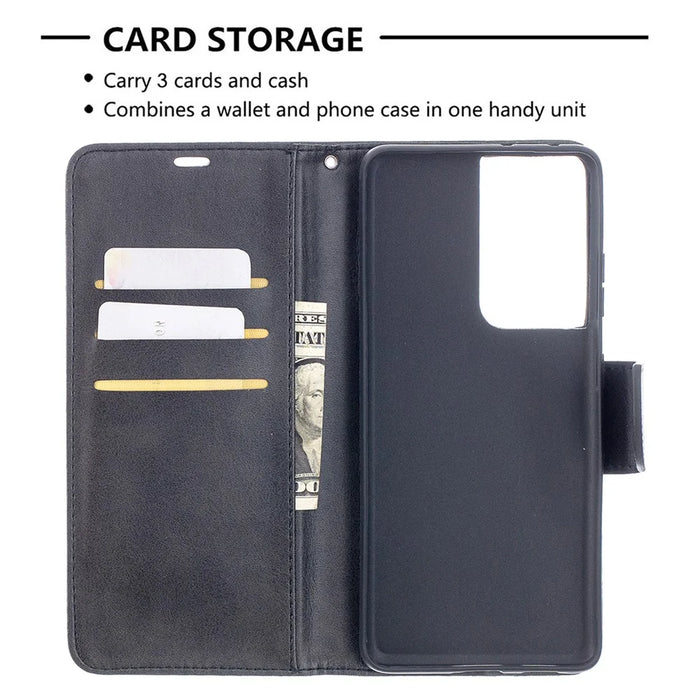 Solid Color PU Leather Phone Case for Samsung Galaxy S21 Ultra 5G - Black - 6