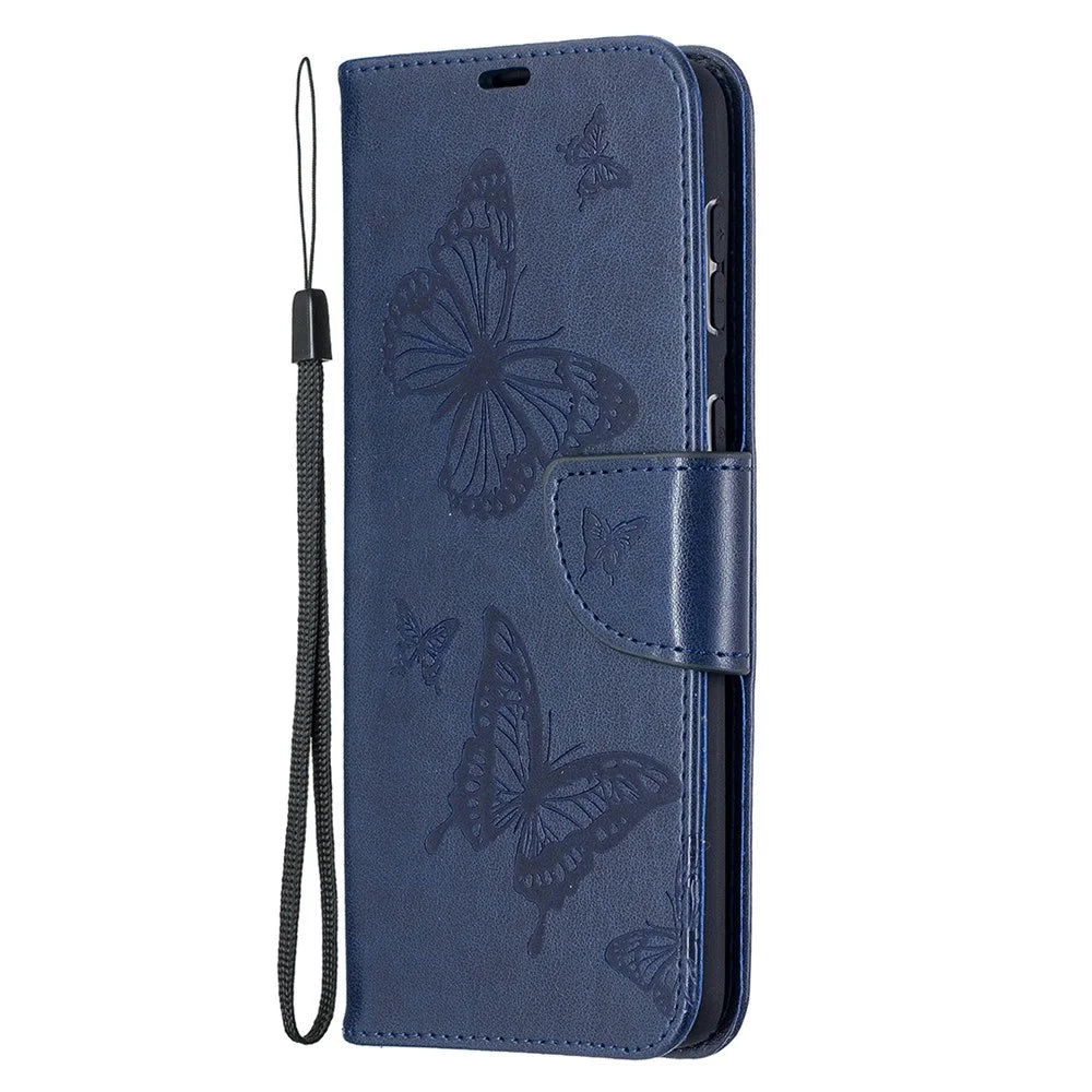 Imprint Butterflies Pattern Wallet Stand Leather Phone Cover for Samsung Galaxy S21+ 5G - Dark Blue - 2