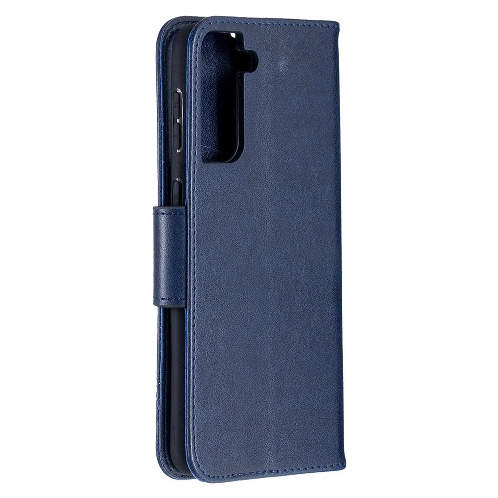 Imprint Butterflies Pattern Wallet Stand Leather Phone Cover for Samsung Galaxy S21+ 5G - Dark Blue - 3