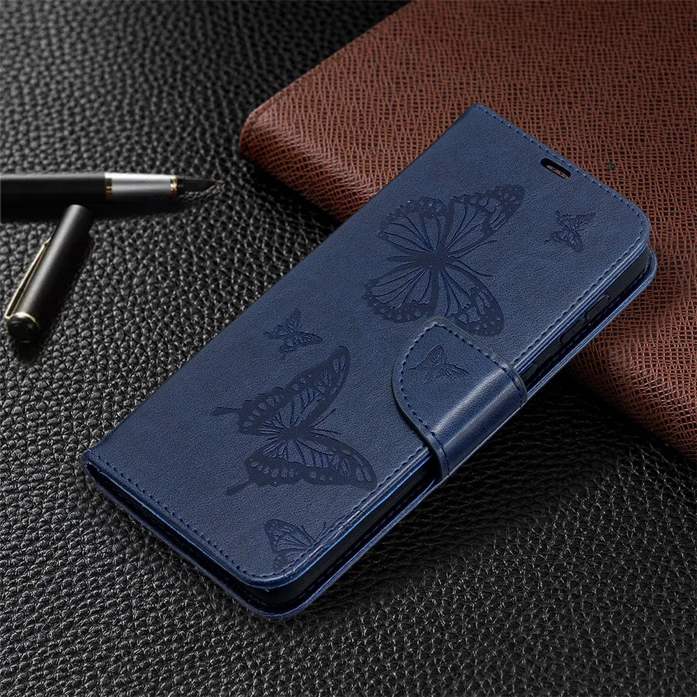 Imprint Butterflies Pattern Wallet Stand Leather Phone Cover for Samsung Galaxy S21+ 5G - Dark Blue - 7