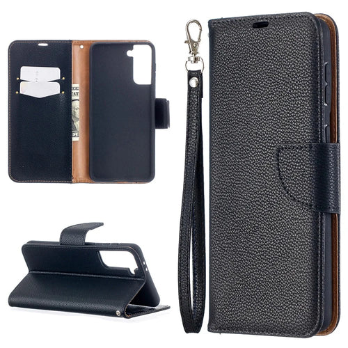Litchi Texture with Wallet Leather Stand Case for Samsung Galaxy S21+ 5G - Black - 1