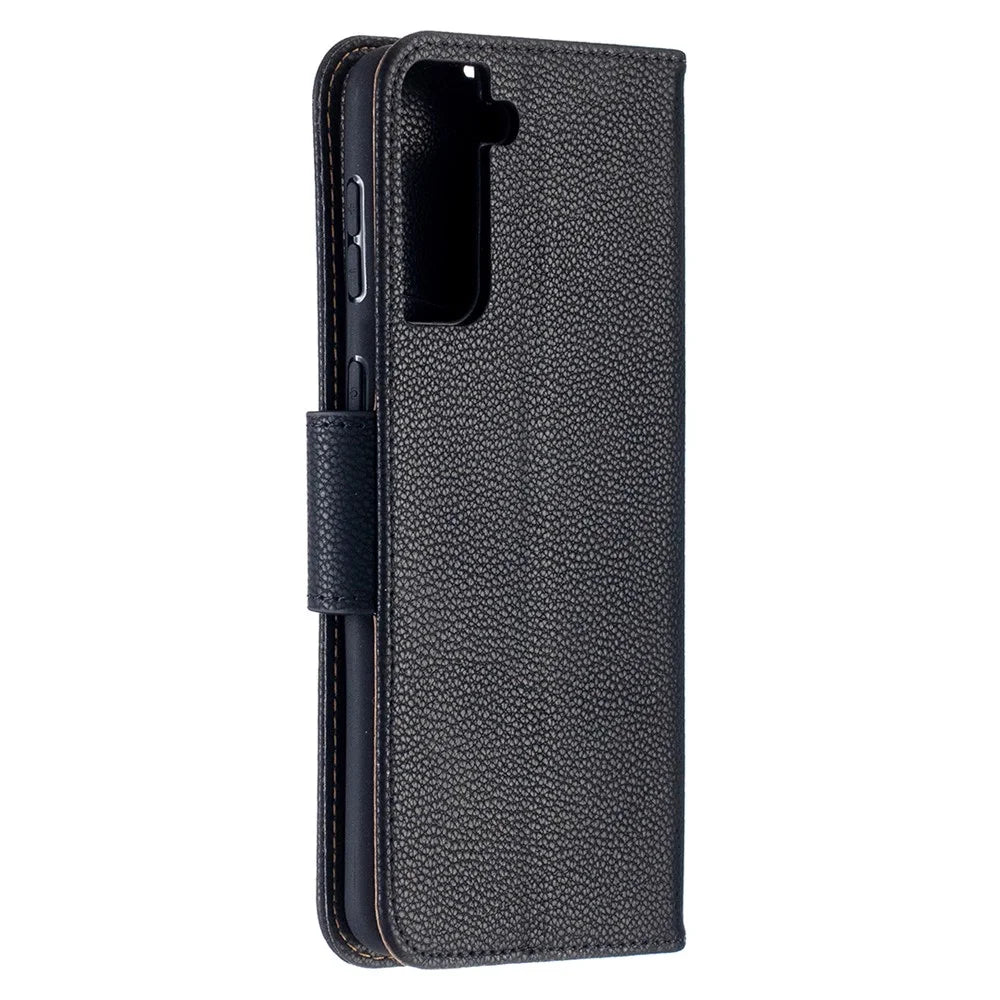 Litchi Texture with Wallet Leather Stand Case for Samsung Galaxy S21+ 5G - Black - 3